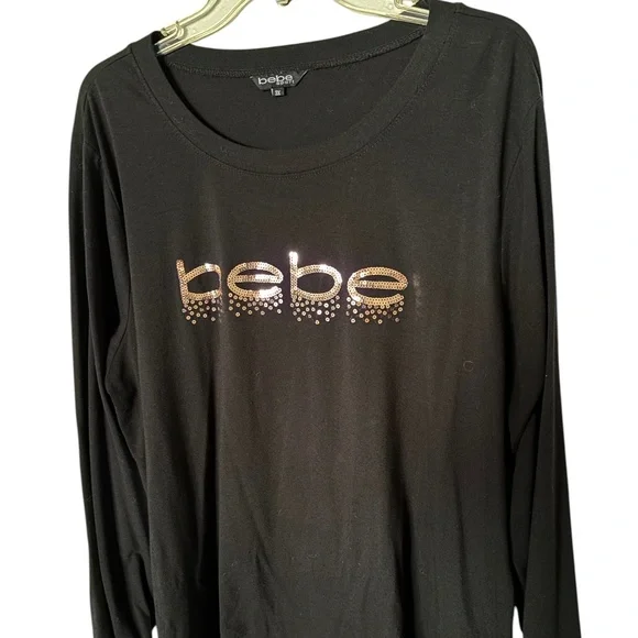 Bebe Long Sleeve Cotton Top with Copper Sequins spelling bebe - 3X - Picture 2 of 8